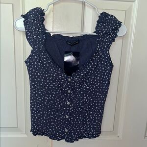 Brandy Melville Blue and White Flutter Sleeve Blouse